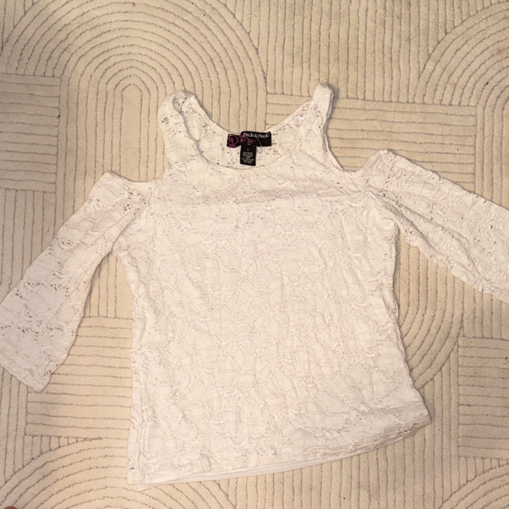 Peck & Peck White Lace Cold Shoulder Blouse